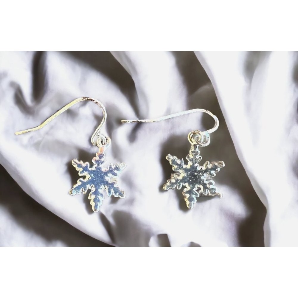 Christmas Holiday Candy Cane Snowflake Shepherd Hook Earrings - Picture 3 of 8